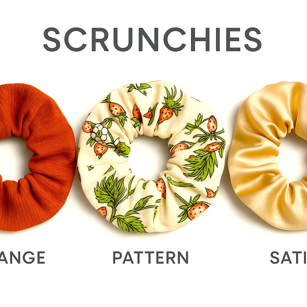 Hair Scrunchie Set - Orange, Cream, and Gold